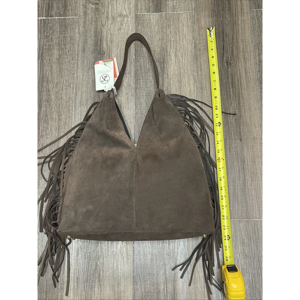 Divina Firenze Leather Fringe Hobo Bag Made in‎ Italy Chocolate Suede - Picture 10 of 11
